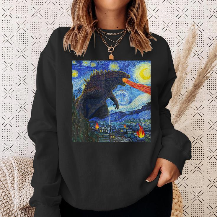 Vintage Japanese Monster Kaiju In Van Gogh Starry Night Sweatshirt Gifts for Her