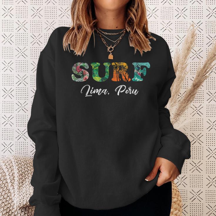 Vintage Lima Peru Surfer Beach Lover Surfing Ride The Waves Sweatshirt Gifts for Her