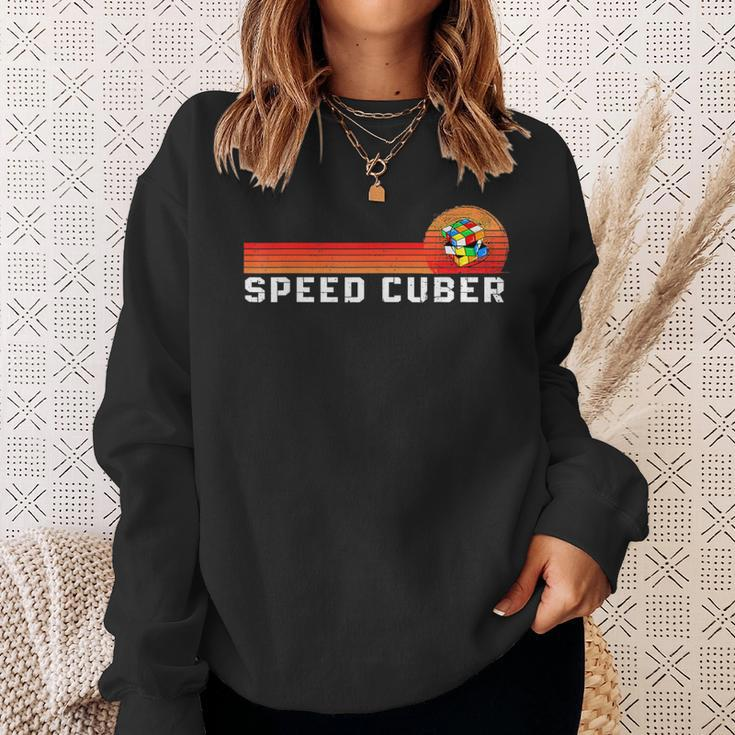 Vintage Math Cuber Heartbeat Speed Cubing Puzzle Lover Cube Sweatshirt Gifts for Her