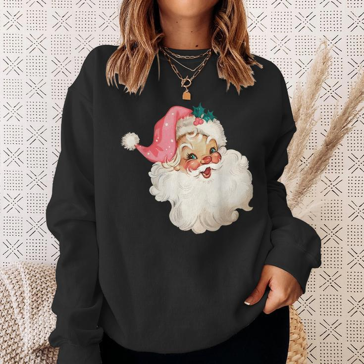Vintage Pink Santa Claus Water Color Pink Christmas Sweatshirt Gifts for Her