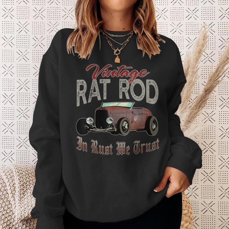 Vintage Rat Rod In Rust We Trust Old Rusty Muscle Car Sweatshirt Gifts for Her