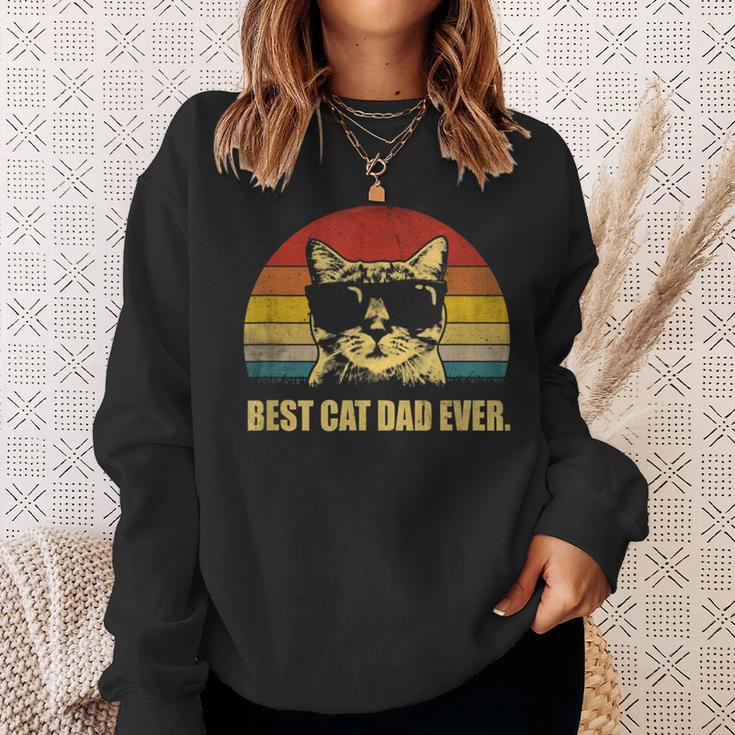 Vintage Retro Best Cat Dad Ever Bump Fit Father's Day Sweatshirt Gifts for Her