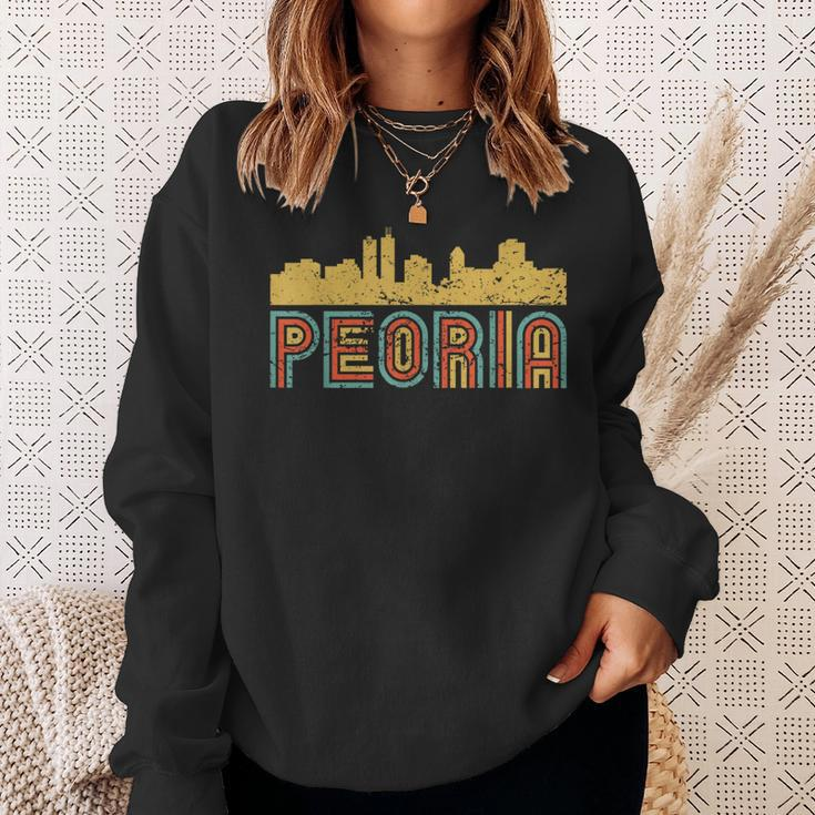 Vintage Retro Peoria Illinois Skyline Sweatshirt Gifts for Her