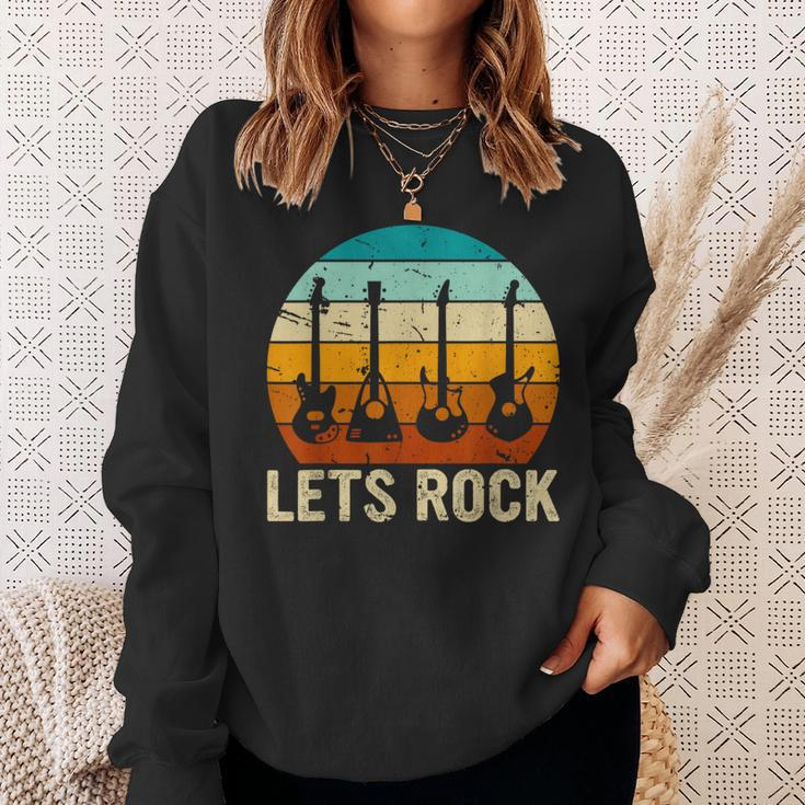 Vintage Retro Lets Rock Rock And Roll Guitar Music Sweatshirt Gifts for Her