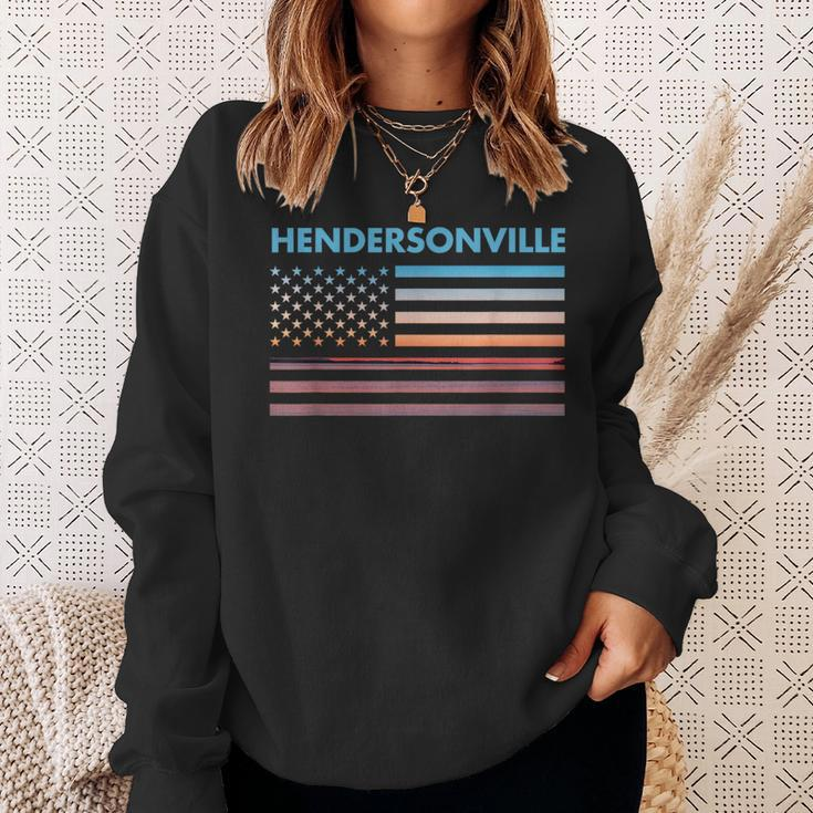 Vintage Sunset American Flag Hendersonville North Carolina Sweatshirt Gifts for Her