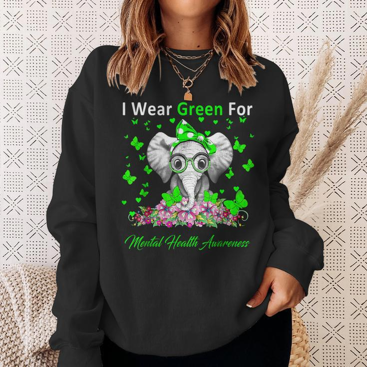 I Wear Green For Mental Health Awareness Elephant Sweatshirt Gifts for Her