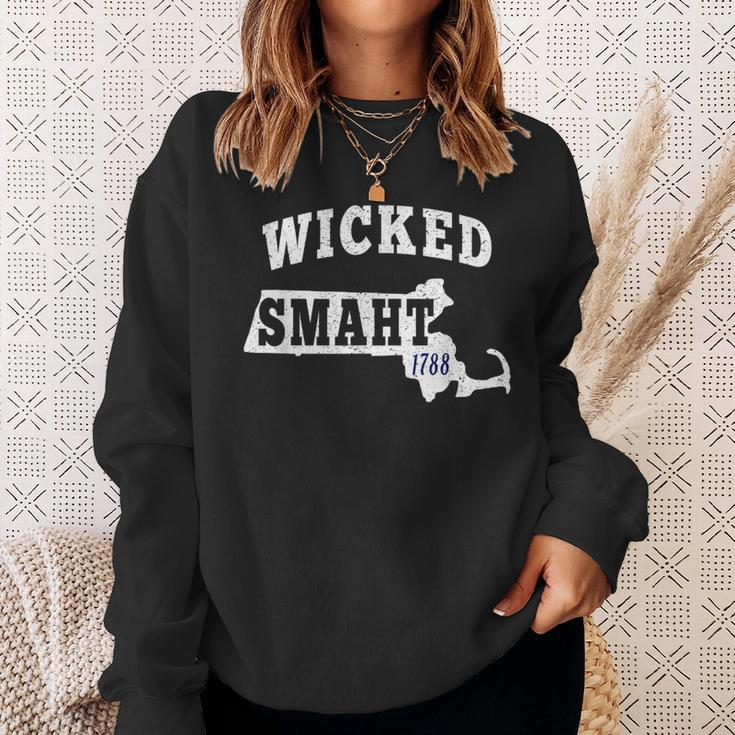 Wicked Smaht Boston Massachusetts Ma Vintage Distressed Sweatshirt Gifts for Her