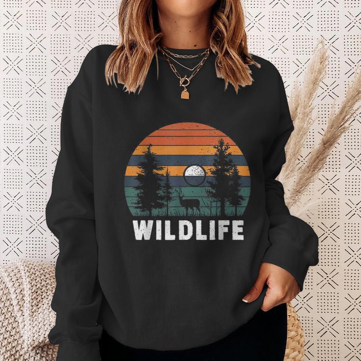 Wildlife Nature Forest Trees Outdoors Vintage Retro Sunset Sweatshirt Gifts for Her