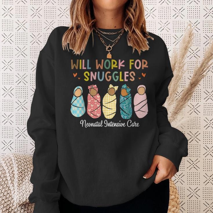 Will Work For Snuggles Neonatal Intensive Care Unit Nurse Sweatshirt Gifts for Her