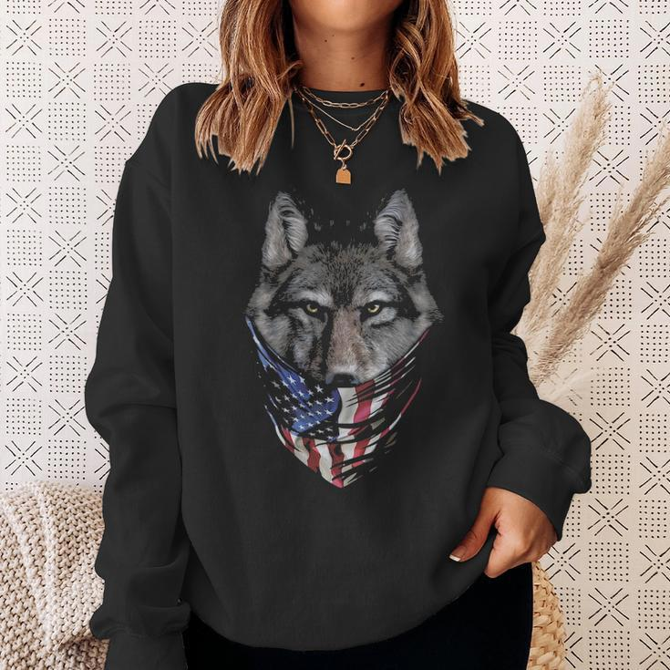 Wolf In Flag Of Usa Bandana Sweatshirt Gifts for Her
