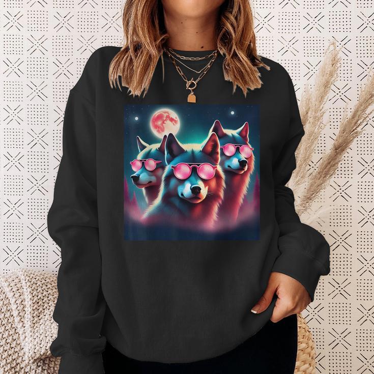 Wolf Squad Mit Rosa Sonnenbrillen Und Mond Für Wolfsliebhaber Geschenk Sweatshirt Geschenke für Sie