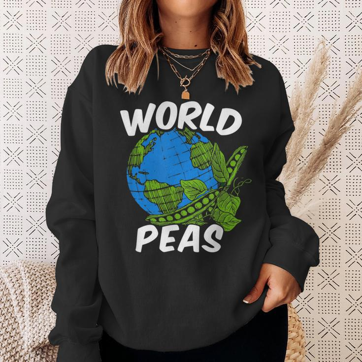 World Peas Pun Peace On Earth Globe Pea Pods Sweatshirt Gifts for Her