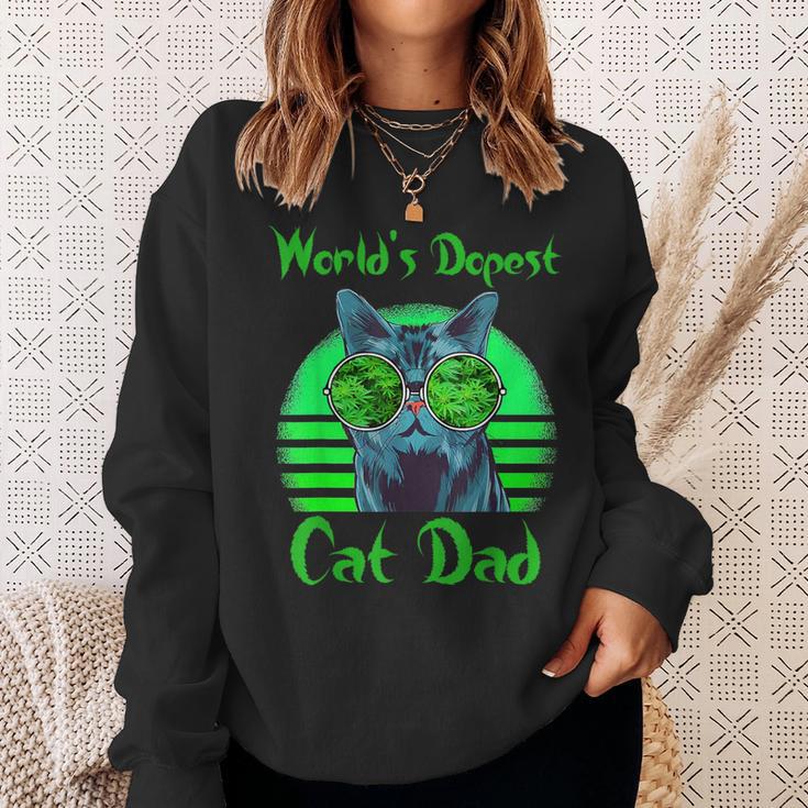 World's Dopest Cat Dad Cat Dad Weed Stoner Marijuana Sweatshirt Gifts for Her