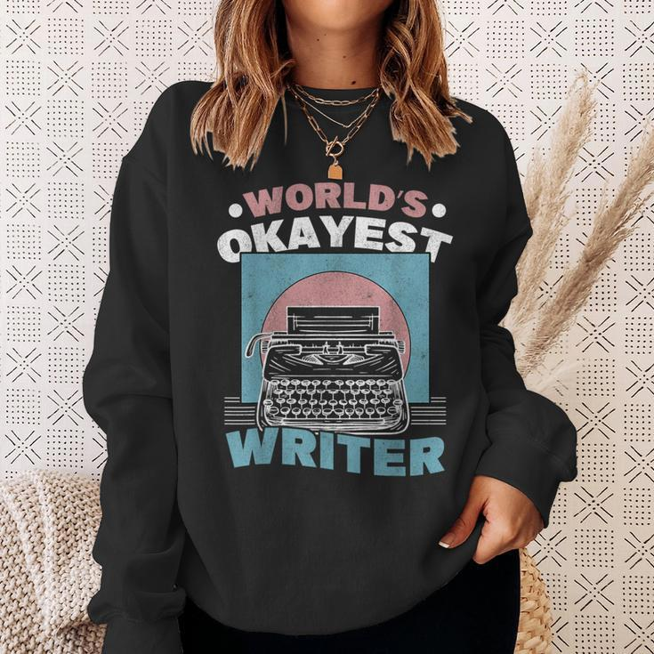 World's Okayest Writer Typewriter Author Sweatshirt Gifts for Her