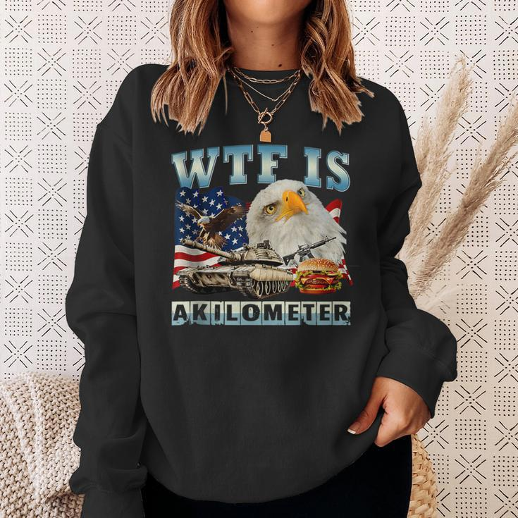 Wtf Is A Kilometer Eagle Badge American Signature Burger Sweatshirt Gifts for Her