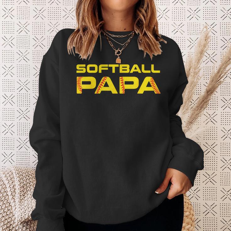 Yellow Print Softball Papa Sweatshirt Gifts for Her