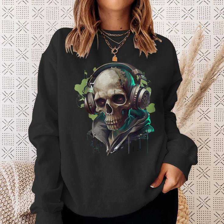 Zombie Totenkopf Dj Mit Kopfhörer Für Musiker Und Musik Fans Sweatshirt Geschenke für Sie