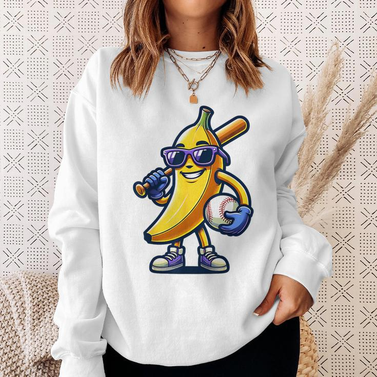 Banana Playing Baseball Fruit Lover Baseball Player Sweatshirt Gifts for Her