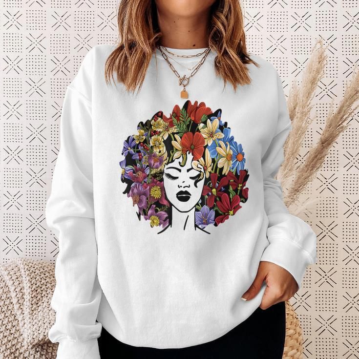 Black Queen Lady Curly Natural Afro African Black Hair Sweatshirt Gifts for Her