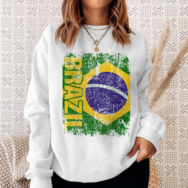 Brazil Brasil Flag Vintage Distressed Brazil Sweatshirt Gifts for Her