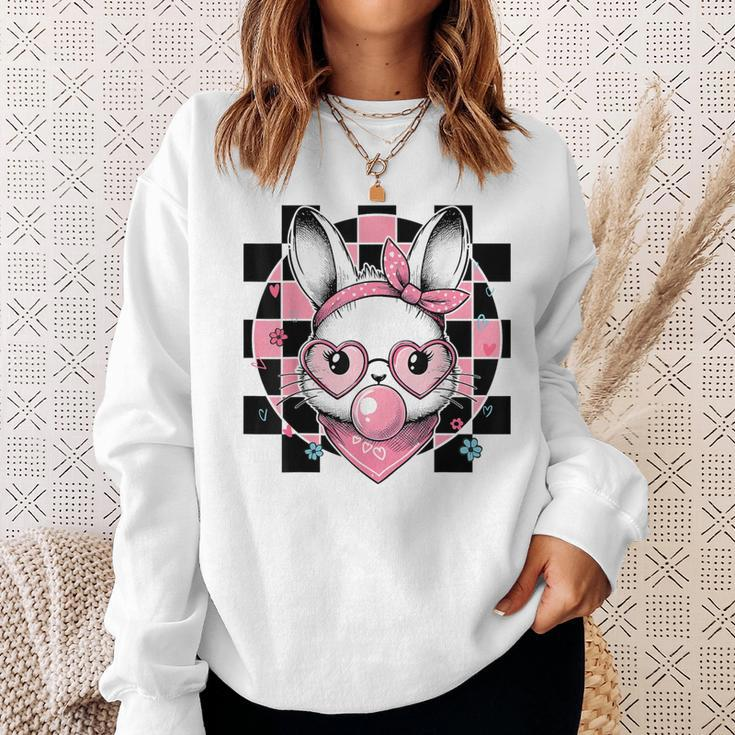 Bunny Face Bubblegum Glasses Bandana Easter Day Girls Children Sweatshirt Gifts for Her