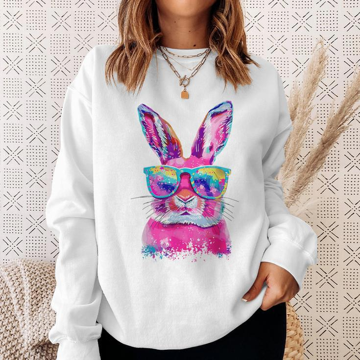Bunny Face With Tie Dye Glasses Happy Easter Day Boy Kid Sweatshirt Gifts for Her