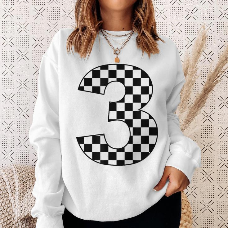 Checkered Birthday 3 Three Race Car 3Rd Birthday Racing Car Sweatshirt Gifts for Her