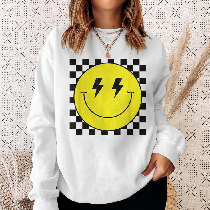 Checkered Lightning Eyes Yellow Smile Face Happy Face Sweatshirt Gifts for Her