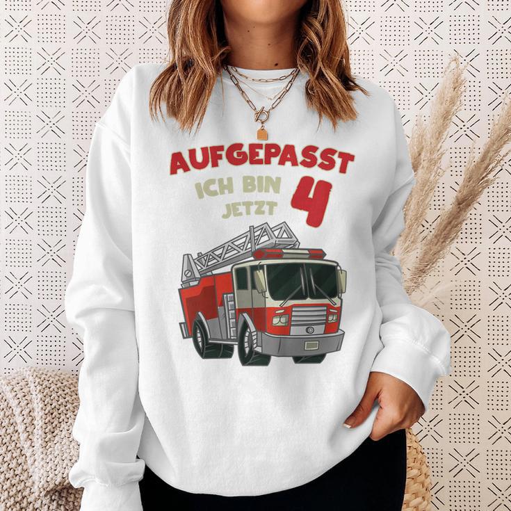 Children's Birthday Feuerwehr Aufgepasst Ich Bin Jetzt 4 Jahre Fire Brigade Sweatshirt Geschenke für Sie