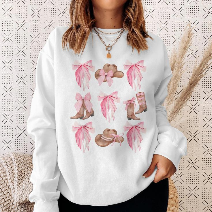 Coquette Pink Bow Cowboy Boots Hat Western Country Cowgirl Sweatshirt Gifts for Her