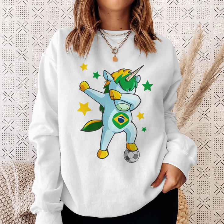 Dabbing Unicorn Support Jersey Brazil Soccer Girls Sweatshirt Gifts for Her