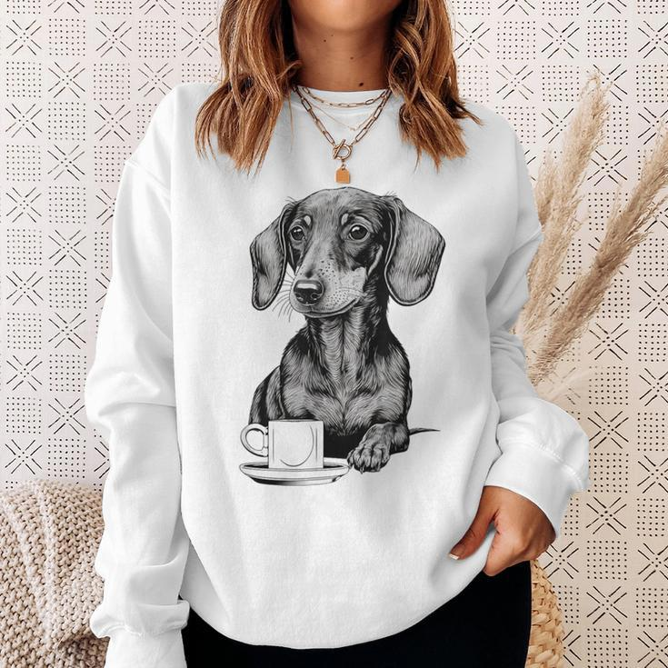 Dachshund Puppy Wiener With Coffee Sweatshirt Gifts for Her