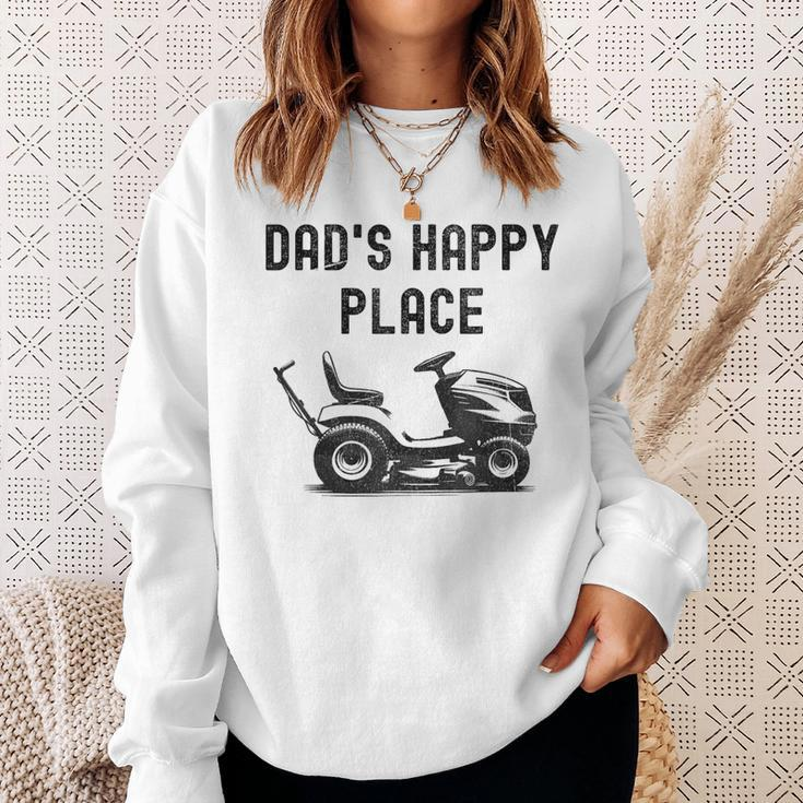 Dad's Happy Place Lawnmower Father's Day Dad Jokes Sweatshirt Gifts for Her