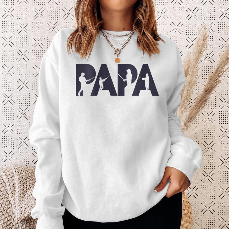 Damen Fisherman Papa Fisher Dad Angelnater Geschenk Mit-Ausschnitt Sweatshirt Geschenke für Sie