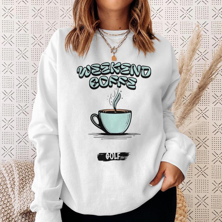 Damen Lustiger Wochenend-Kaffee Und Golf Golf-Besessen Für Papa Mit-Ausschnitt Sweatshirt Geschenke für Sie