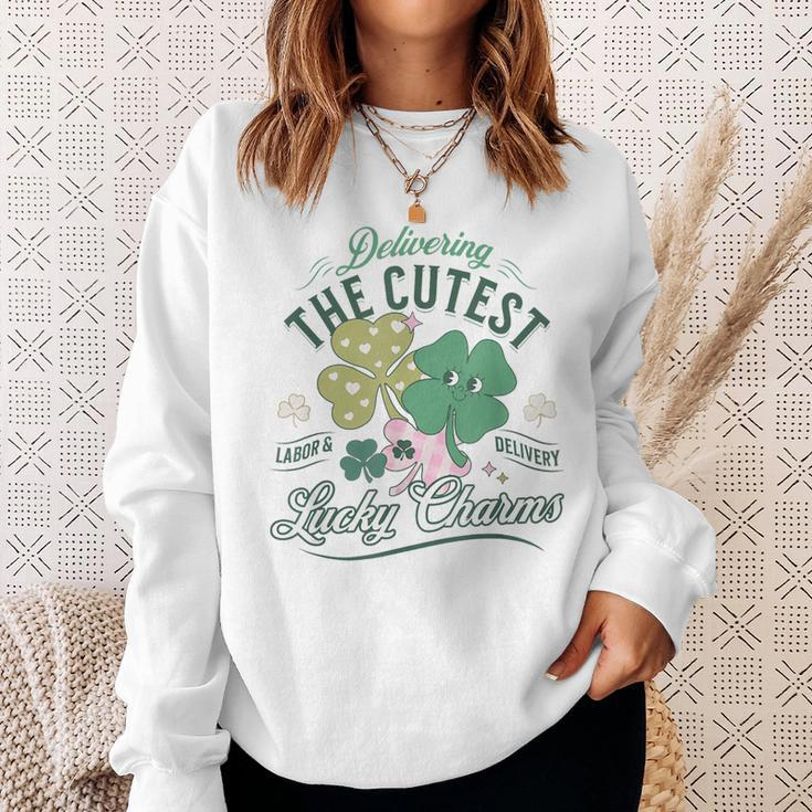 Delivering The Cutest Lucky Charms Labor Delivery St Patrick Sweatshirt Gifts for Her
