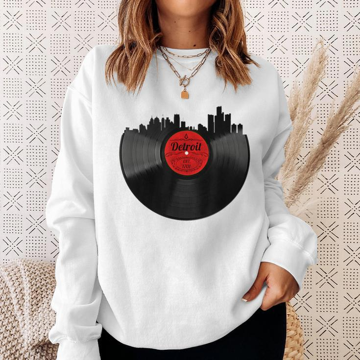 Detroit Vintage Michigan Skyline Vinyl Record Sweatshirt Gifts for Her