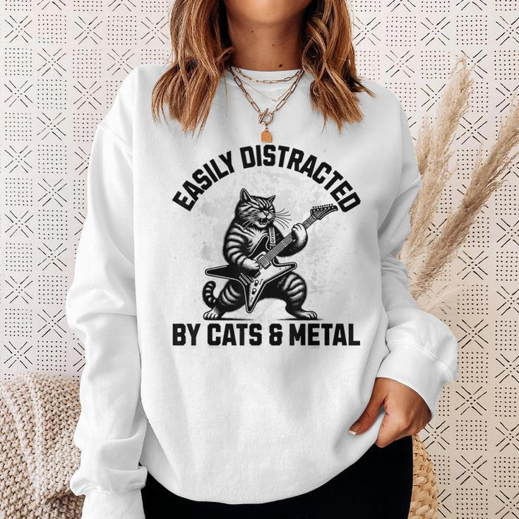 Easily Distracted By Cats And Metal Heavy Metalhead Sweatshirt Gifts for Her