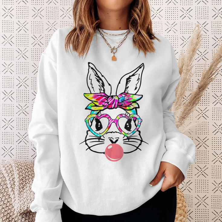 Easter Day Bunny With Bandana Heart Glasses Bubblegum Sweatshirt Gifts for Her