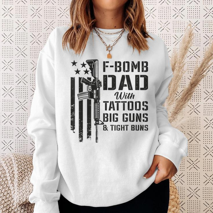 F Bomb Dad Tattoos Big Guns & Tight Buns Camo Gun Sweatshirt Gifts for Her