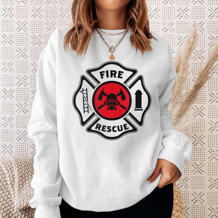 Fire & Rescue Maltese Cross Firefighter Sweatshirt Gifts for Her