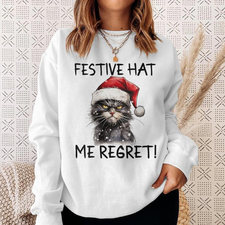 Christmas Cat Santa Hat Festive Hat Me Regret Sweatshirt Gifts for Her