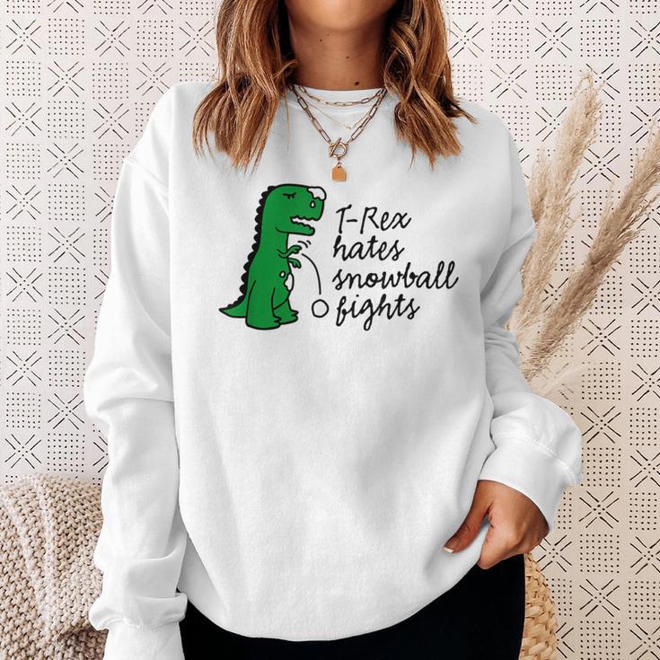 T-Rex Hates Snowball Fights Dinosaur Winter Sports Sweatshirt Gifts for Her