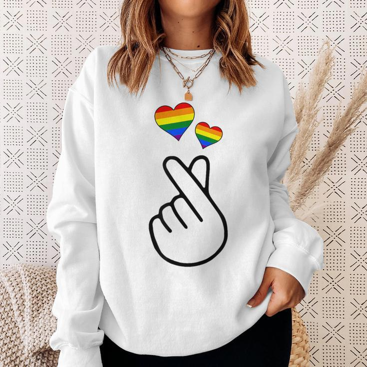 Gay Pride Month Human Lgbtq Korean Finger Heart K-Pop Love Sweatshirt Gifts for Her