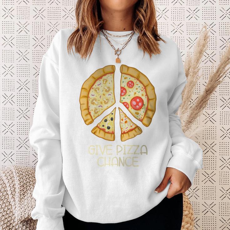 Give Pizza Chance Pizza Pun With Peace Logo Sign Sweatshirt Gifts for Her