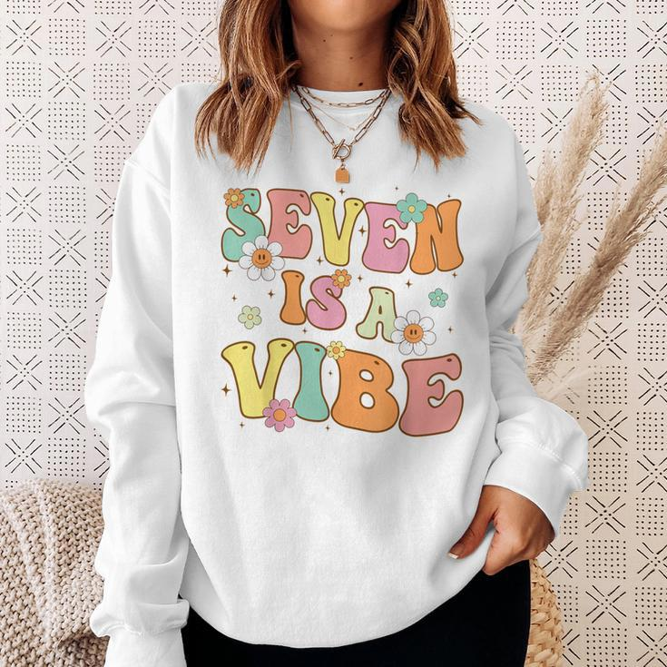 Groovy 7Th Birthday Seven Is A Vibe 7 Year Old Girls Boys Sweatshirt Gifts for Her