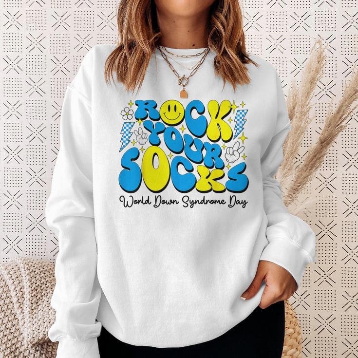 Groovy Rock Your Socks World Down Syndrome Awareness Day Sweatshirt Gifts for Her
