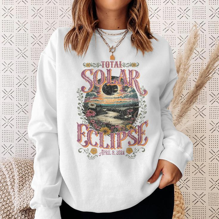 Groovy Total Solar Eclipse April 8 2024 Astronomy Souvenir Sweatshirt Gifts for Her
