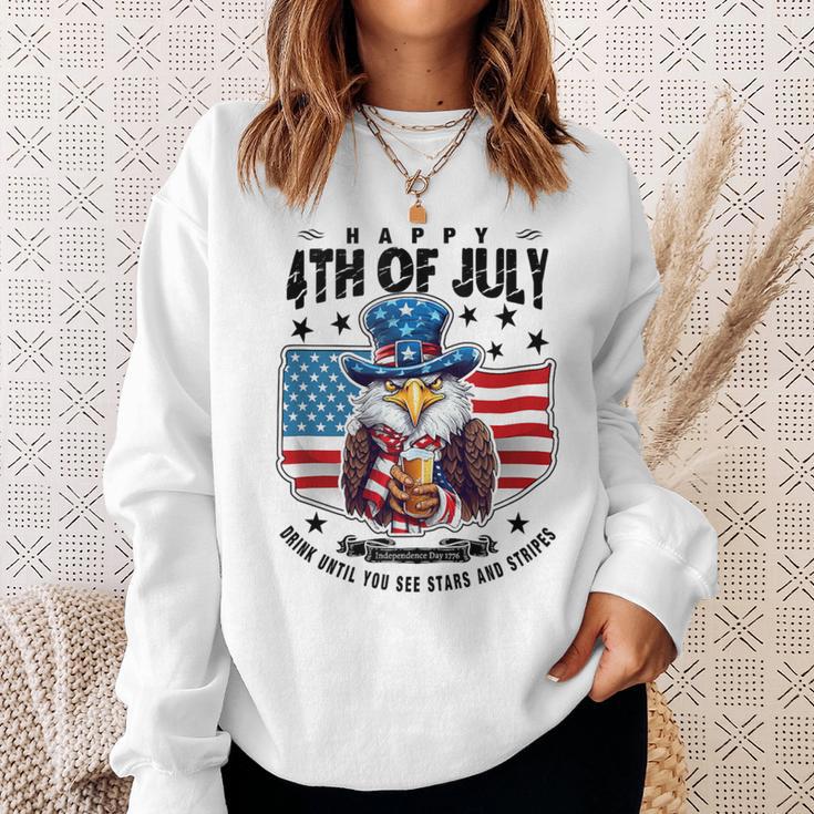 Happy 4Th Of July Stars Stripes Usa Bald Eagle Beer Drinking Sweatshirt Gifts for Her