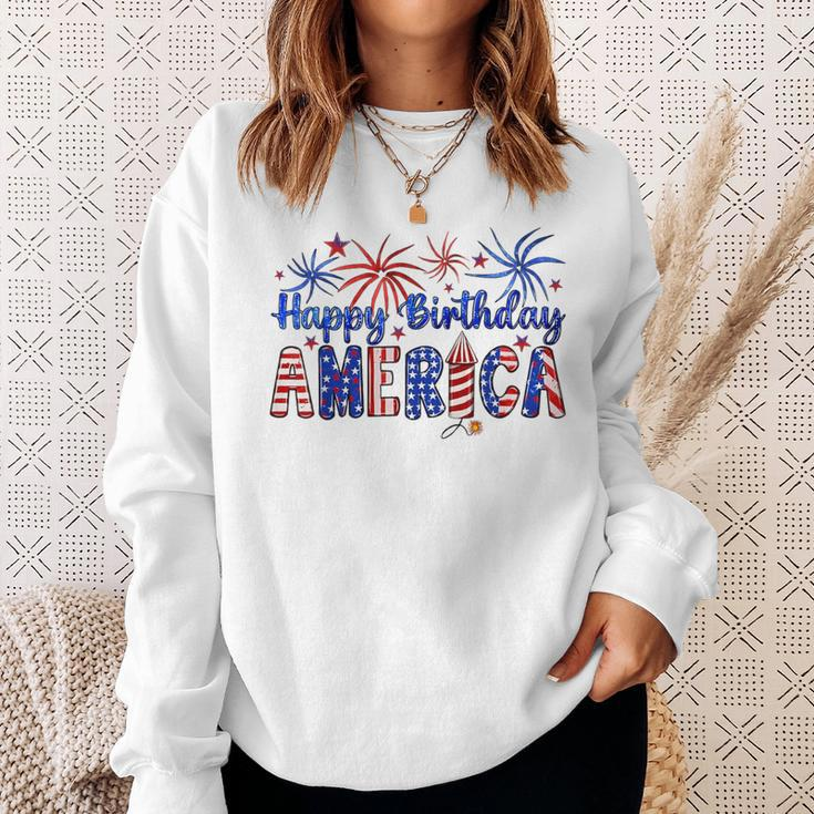 Happy Birthday America Firework Usa Flag 4Th Of July Freedom Sweatshirt Gifts for Her